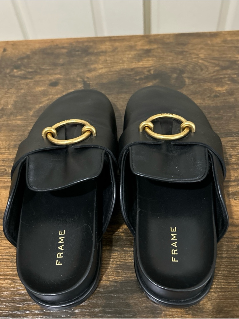 FRAME Spain Le Aspen Black Leather Flats Mules Clogs Shoes Sz 36 EU 6 US - Picture 6 of 11
